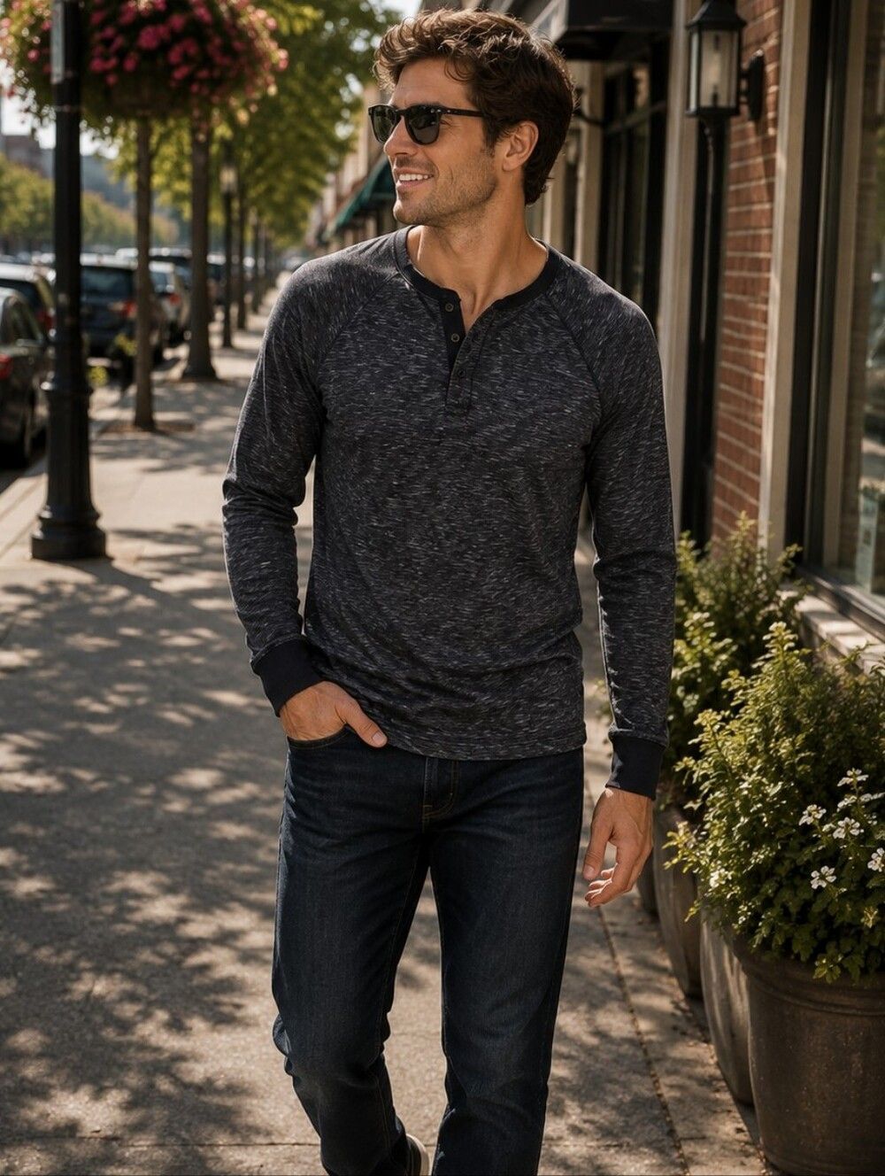 Marc Anthony Dark Grey Henley Shirt